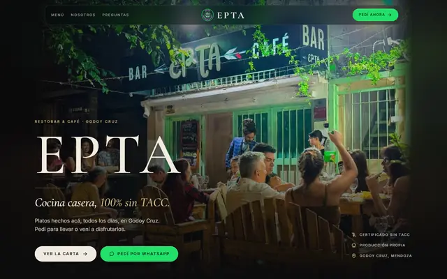 EPTA — Gluten-free restobar · Website and kitchen system